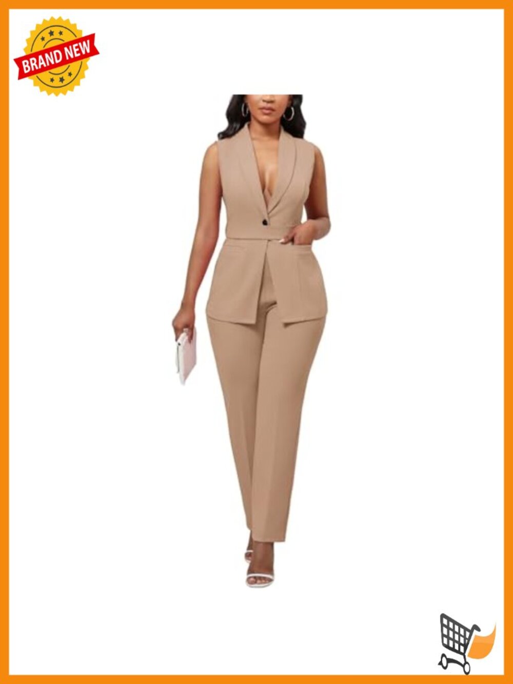 Dressy Belted Sleeveless Vest Blazer Pantsuit 2 Piece Set Business Casual Outfit